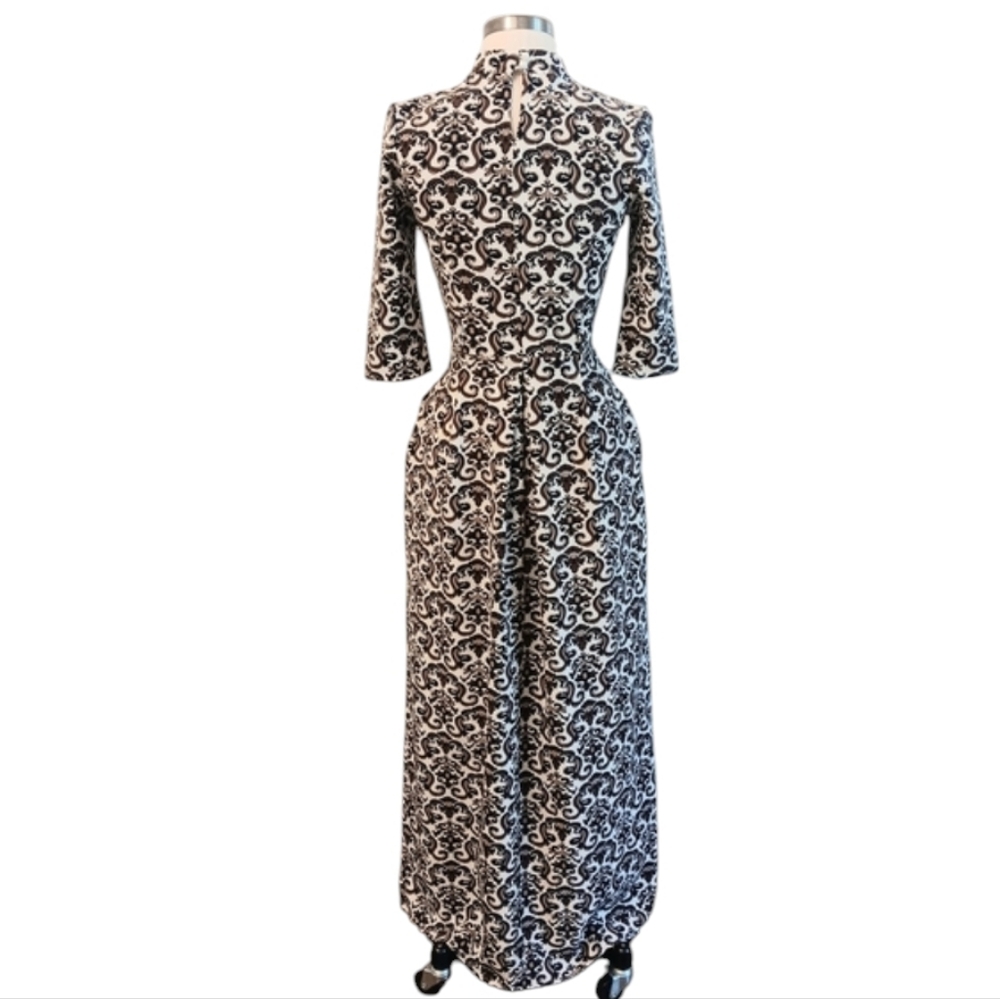 Vintage 70's geometric print maxi hostess dress. Elvin Jones 42, US 6, Small - Picture 13 of 14